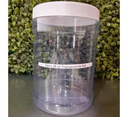 Tarro Plastico PVC CLEAR T/negra, Blanca - 38oz