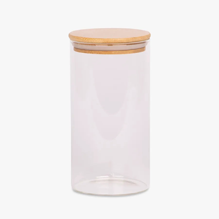 Vaso Vidrio - Clear c/Tapa Madera 8x15cm