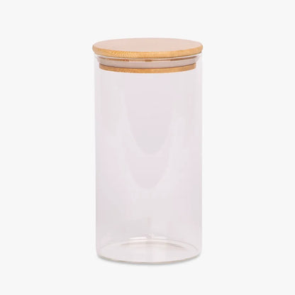 Vaso Vidrio - Clear c/Tapa Madera 8x15cm