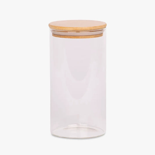 Vaso Vidrio - Clear c/Tapa Madera 8x15cm