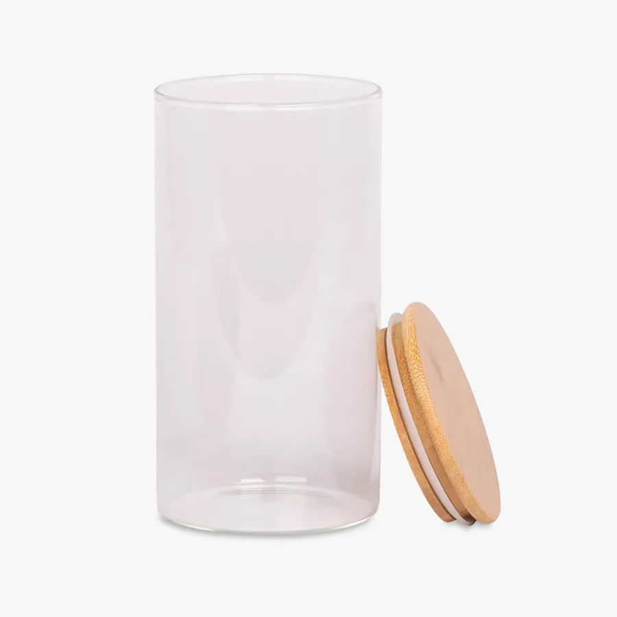 Vaso Vidrio - Clear c/Tapa Madera 8x15cm