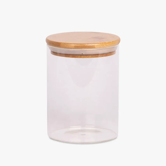 Vaso Vidrio - Clear c/Tapa Madera 8cmx10cm - 500ml
