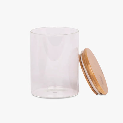 Vaso Vidrio - Clear c/Tapa Madera 8cmx10cm - 500ml