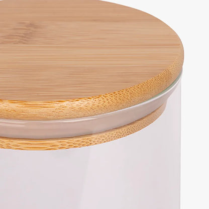 Vaso Vidrio - Clear c/Tapa Madera 8x15cm