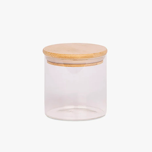 Vaso Vidrio - Clear c/Tapa Madera 6cmx8cm - 220ml