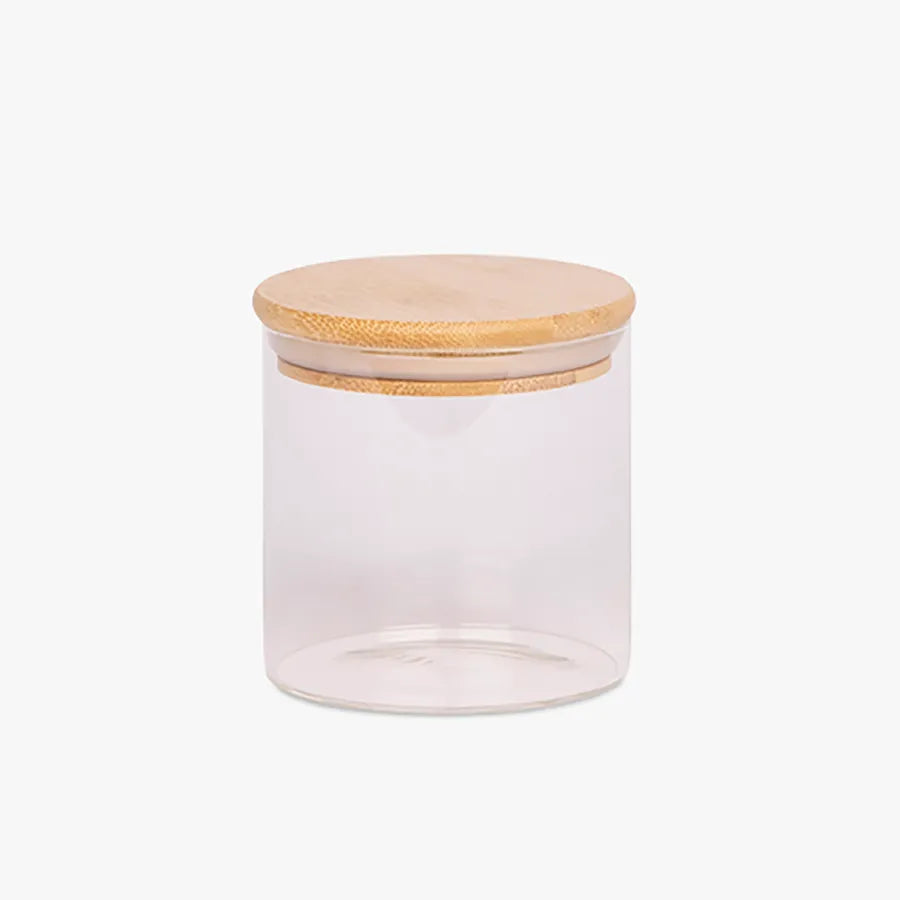 Vaso Vidrio - Clear c/Tapa Madera 6cmx8cm - 220ml