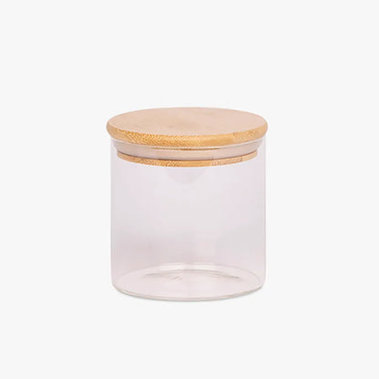 Vaso Vidrio - Clear c/Tapa Madera 6cmx8cm - 220ml