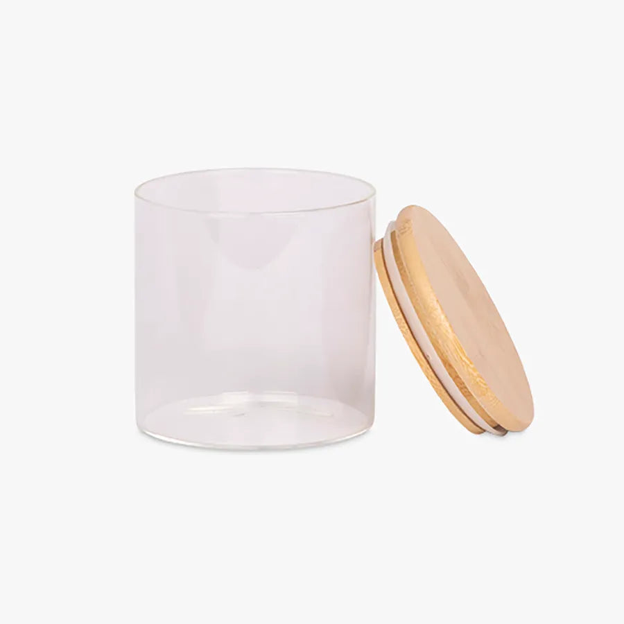 Vaso Vidrio - Clear c/Tapa Madera 6cmx8cm - 220ml