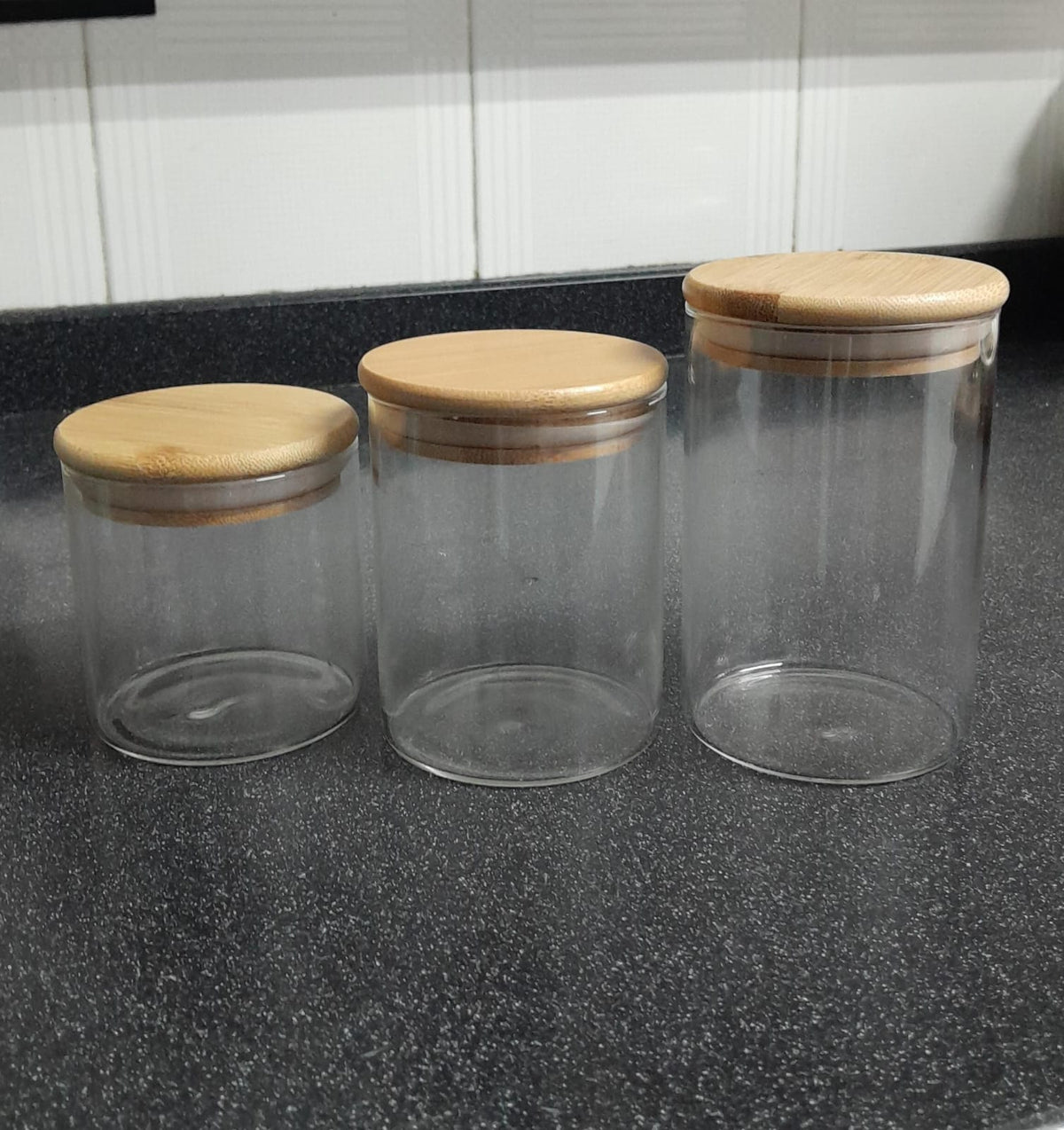 Vaso Vidrio - Clear c/Tapa Madera 6cmx8cm - 220ml