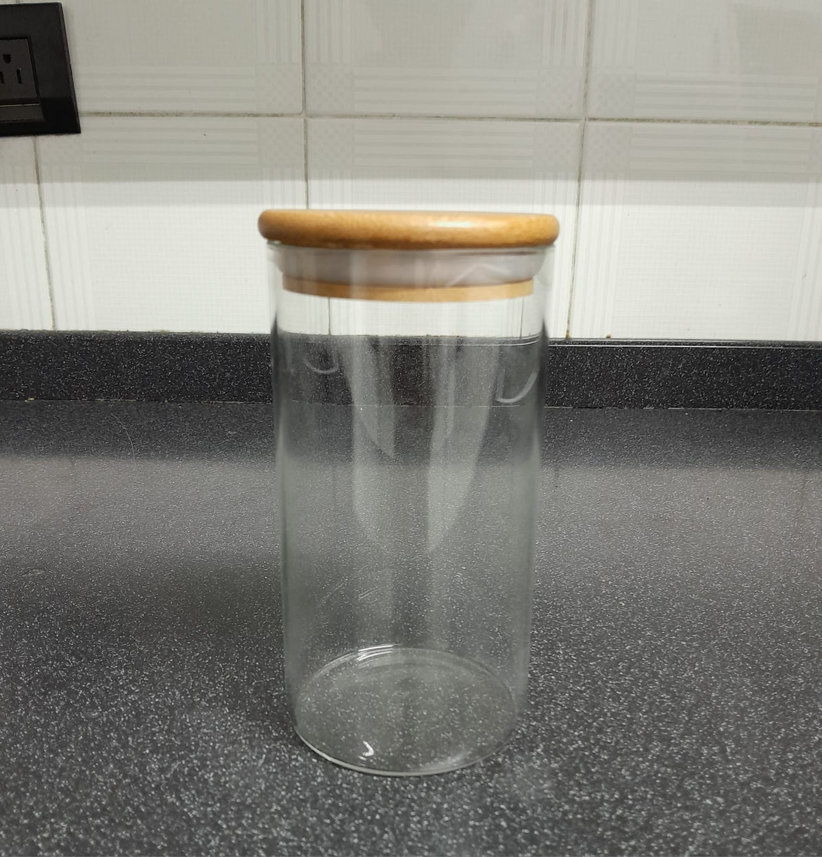 Vaso Vidrio - Clear c/Tapa Madera 8x15cm