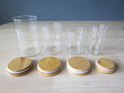 Vaso Vidrio - Clear c/Tapa Madera 6cmx12cm - 350ml