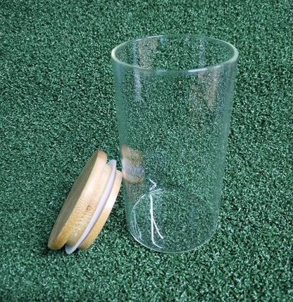 Vaso Vidrio - Clear c/Tapa Madera 6cmx12cm - 350ml