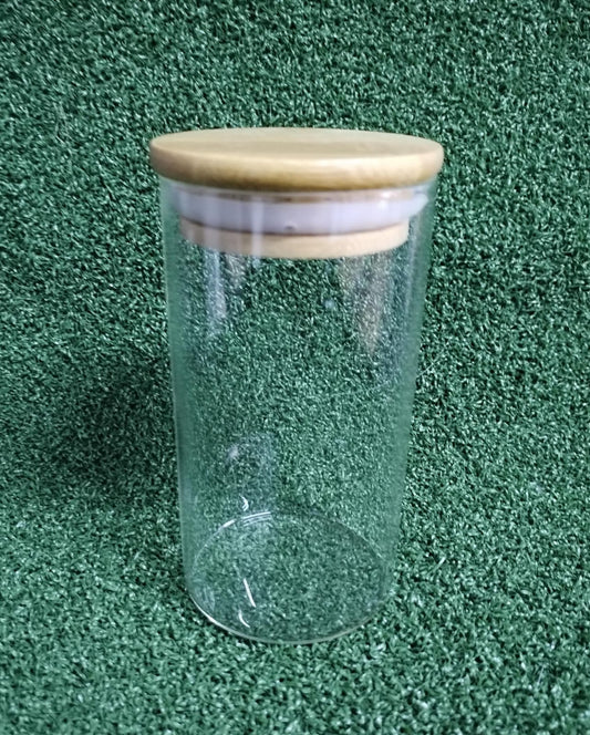 Vaso Vidrio - Clear c/Tapa Madera 6cmx12cm - 350ml