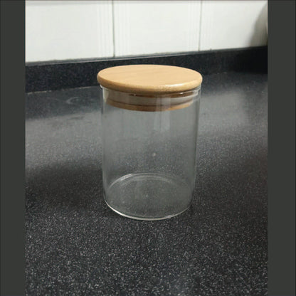 Vaso Vidrio - Clear c/Tapa Madera 8cmx10cm - 500ml