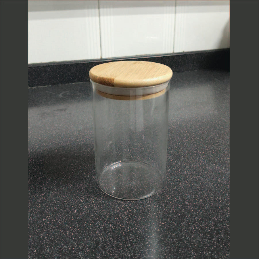 Vaso Vidrio - Clear c/Tapa Madera 8cmx12cm - 600ml