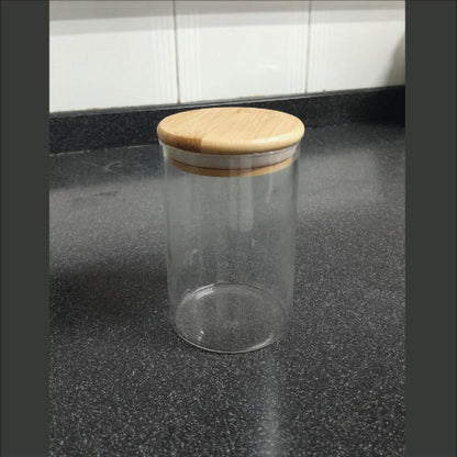 Vaso Vidrio - Clear c/Tapa Madera 8cmx12cm - 600ml
