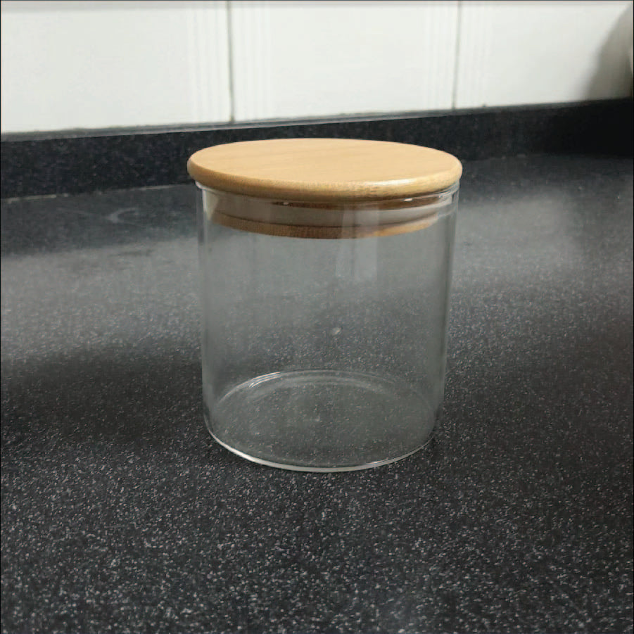 Vaso Vidrio - Clear c/Tapa Madera 6cmx8cm - 220ml